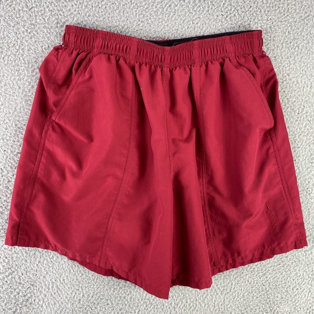 Speedo Shorts Men's Large Red Polyester Elastic Waist Drawstring Sports Running